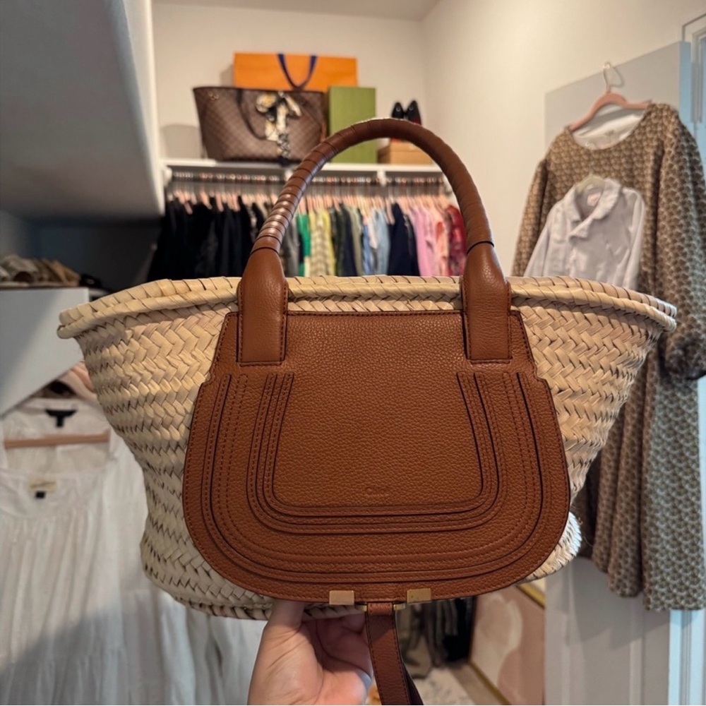 Chloe Marcie MD Basket Woven Tan Tote - Picture 6 of 16